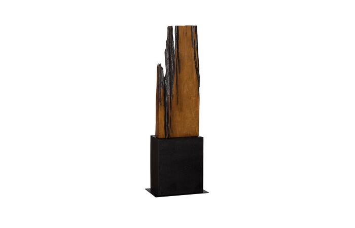 Rectangle Cut Wood Sculpture, Natural/Burnt Black