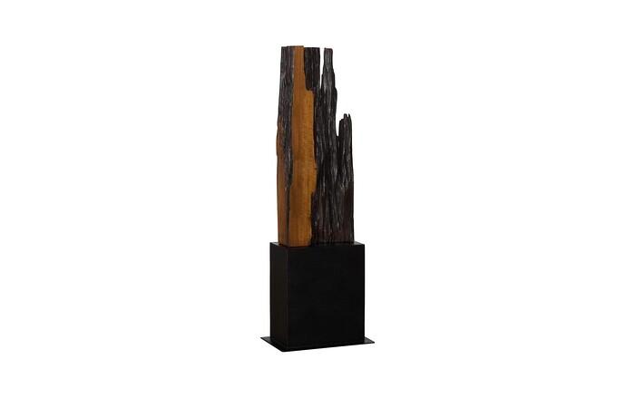 Rectangle Cut Wood Sculpture, Natural/Burnt Black