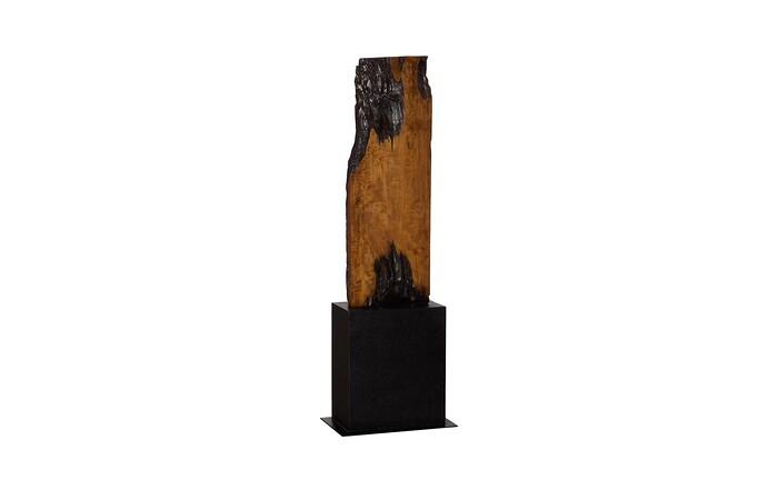 Rectangle Cut Wood Sculpture, Natural/Burnt Black