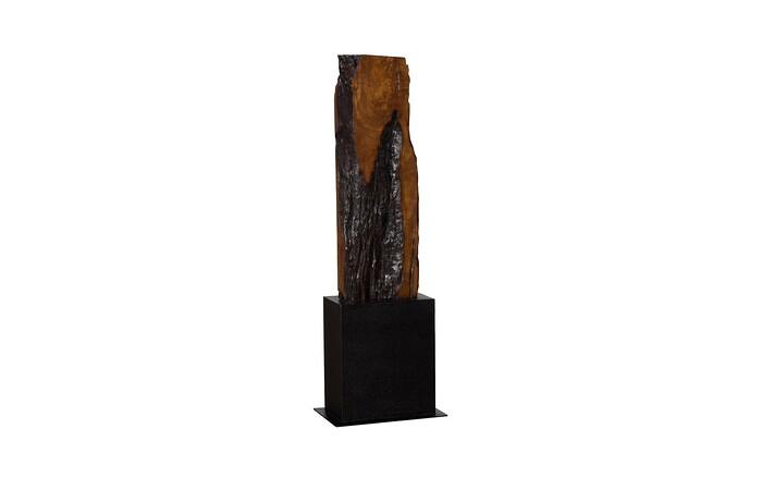Rectangle Cut Wood Sculpture, Natural/Burnt Black