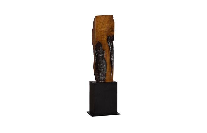 Rectangle Cut Wood Sculpture, Natural/Burnt Black