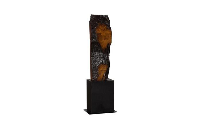 Rectangle Cut Wood Sculpture, Natural/Burnt Black