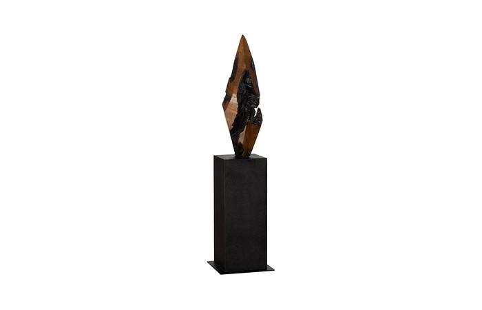 Diamond Cut Wood Sculpture, Natural/Burnt Black