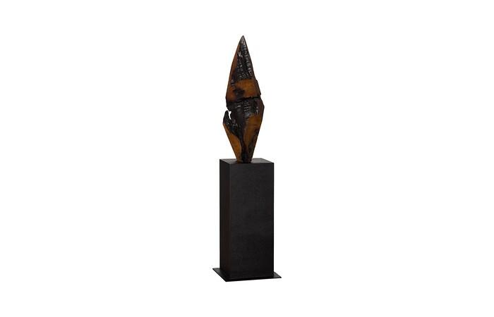 Diamond Cut Wood Sculpture, Natural/Burnt Black