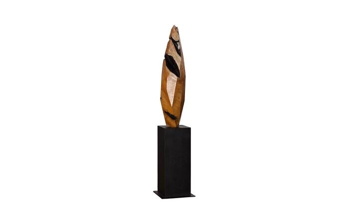 Diamond Cut Wood Sculpture, Natural/Burnt Black
