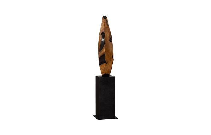 Diamond Cut Wood Sculpture, Natural/Burnt Black