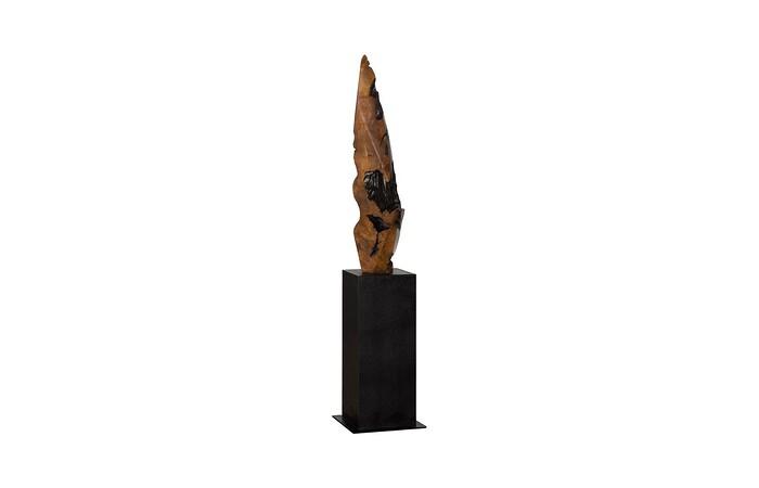 Diamond Cut Wood Sculpture, Natural/Burnt Black