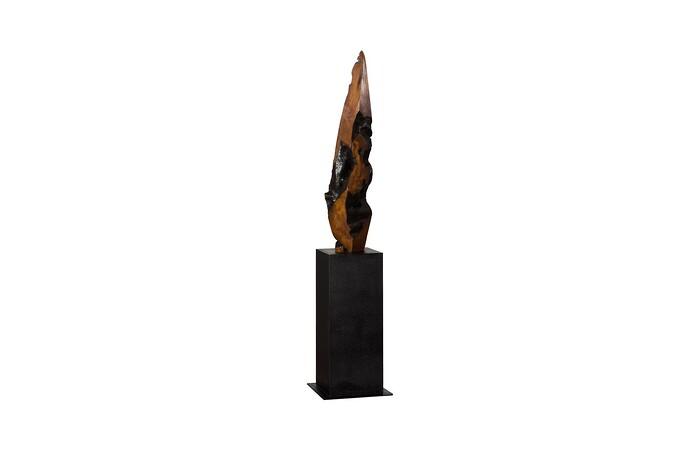 Diamond Cut Wood Sculpture, Natural/Burnt Black