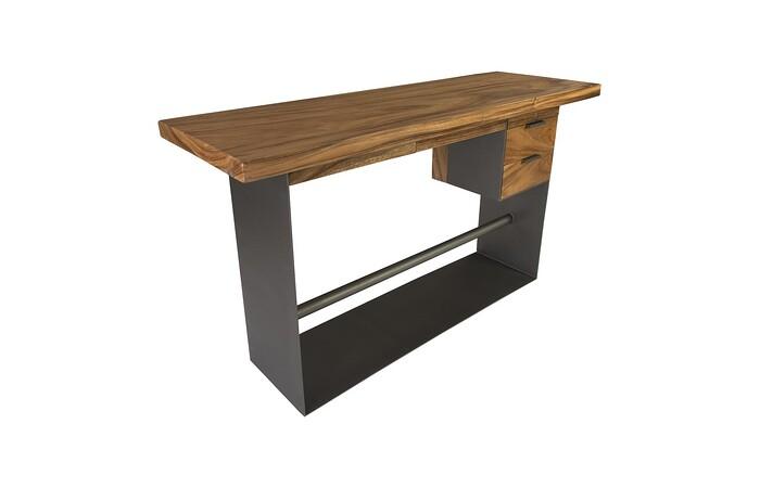 Iron Frame Standing Desk with Drawers, Natural, Bar Height 