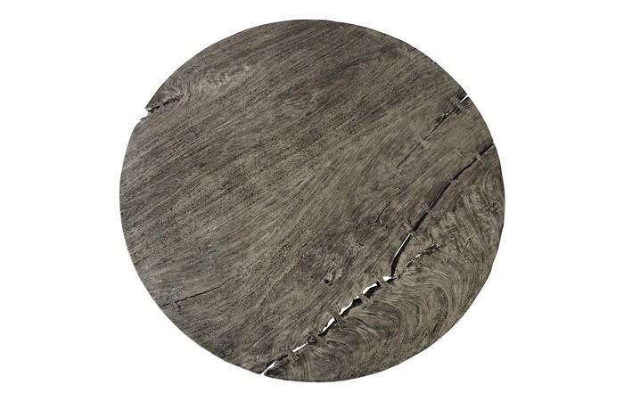 Chuleta Round Dining Table on Stainless Steel Base, Gray Stone