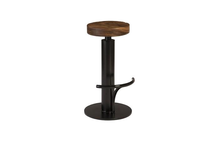 Black Iron Bar Stool, Swivel Seat, Natural